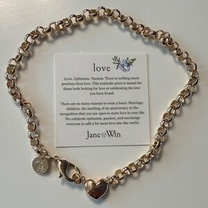 Jane Win Love Gold Heart Charm Rolo Necklace